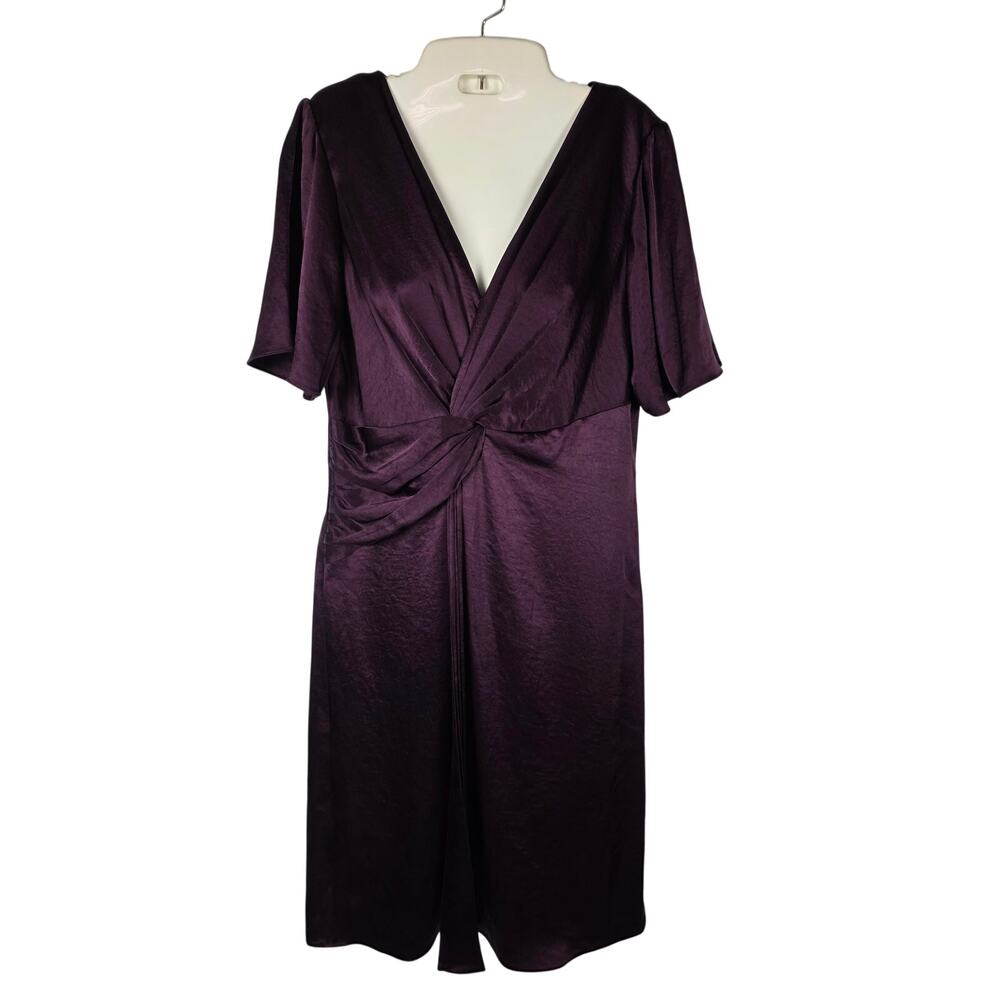 Elie Tahari Silvana Twist Front Pebble Satin Shift Dress Aubergine Sz 8 NWT